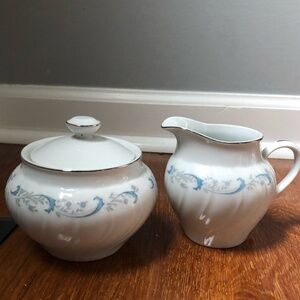 Vintage 90s Camelot China Sugar Bowl & Creamer Pitcher Gracious Pattern Japan